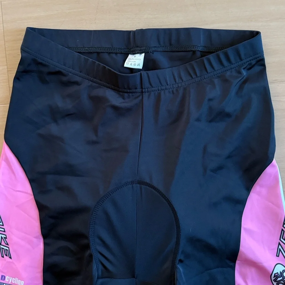 WOMENS BLACK AND PINK CYCLING BIKING ATHLETIC SHORTS SZ MED INDOOR CYCLING CLASS